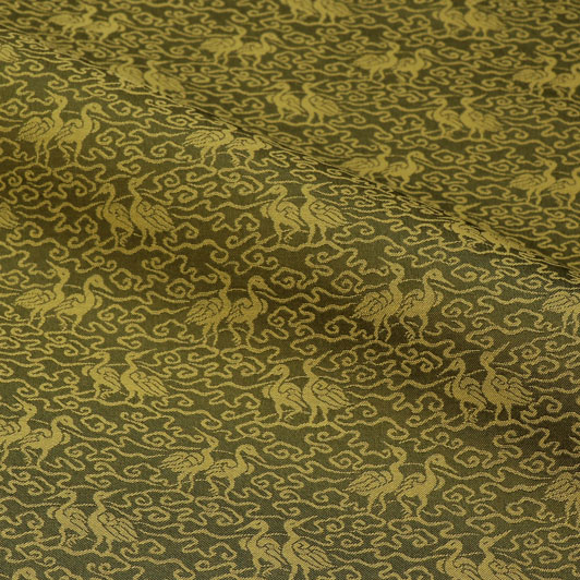 和柄 生地 京 緞子 水辺に鶴 10cm単位 切り売り