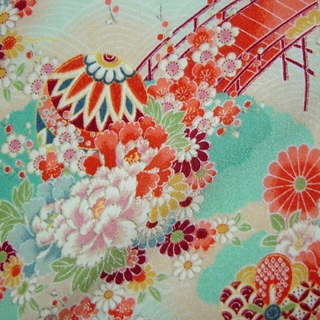 和柄 生地 京 一越ちりめん 茶屋辻 (全5色) 10cm単位 切り売り/01.青磁