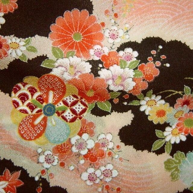 和柄 生地 京 一越ちりめん 茶屋辻 (全5色) 10cm単位 切り売り/02.黒