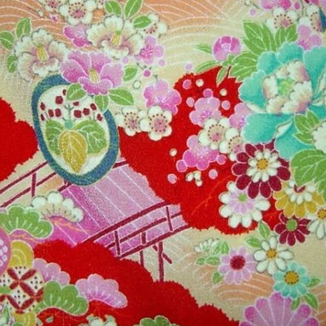 和柄 生地 京 一越ちりめん 茶屋辻 (全5色) 10cm単位 切り売り/03.赤