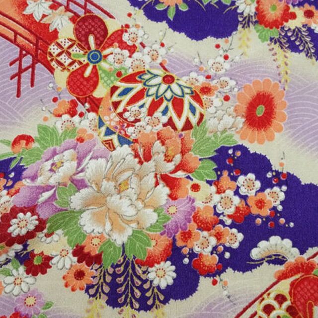 和柄 生地 京 一越ちりめん 茶屋辻 (全5色) 10cm単位 切り売り