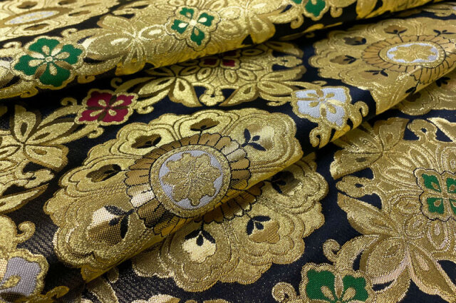金襴生地販売 四釜京三丁金通唐花 (濃紺)柄の和柄生地通販なら都香庵