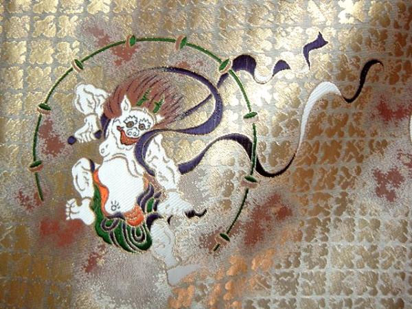 和柄 生地 京都 西陣織 金襴生地 風神雷神 生地巾35cm×長さ40cm単位 切り売り パネル柄