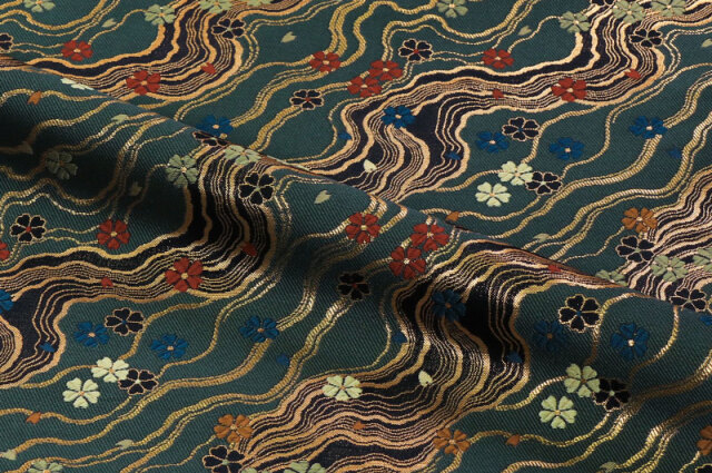 金襴織物 水文に小花(群緑)柄の生地販売なら都香庵 金襴織物 水文に小花(群緑)柄の生地販売なら都香庵