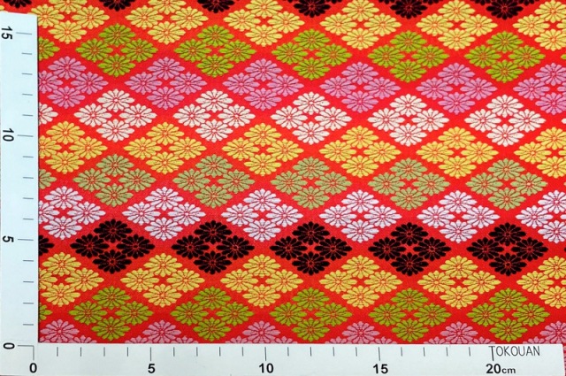 金襴生地販売 菊菱 (赤)柄の和柄生地通販なら都香庵