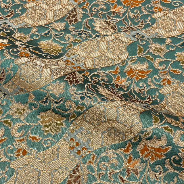 和柄 生地 金襴生地 京都 道長取り唐花文 (薄浅葱) 10cm単位 切り売り