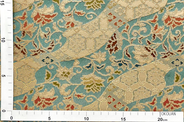 金襴生地販売 道長取り唐花文（薄浅葱）柄の和柄生地通販なら都香庵