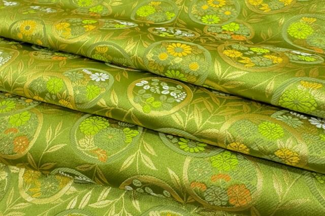 金襴生地 京都 西陣織 錦花丸（鶸萌黄） 柄の和柄生地通販なら都香庵