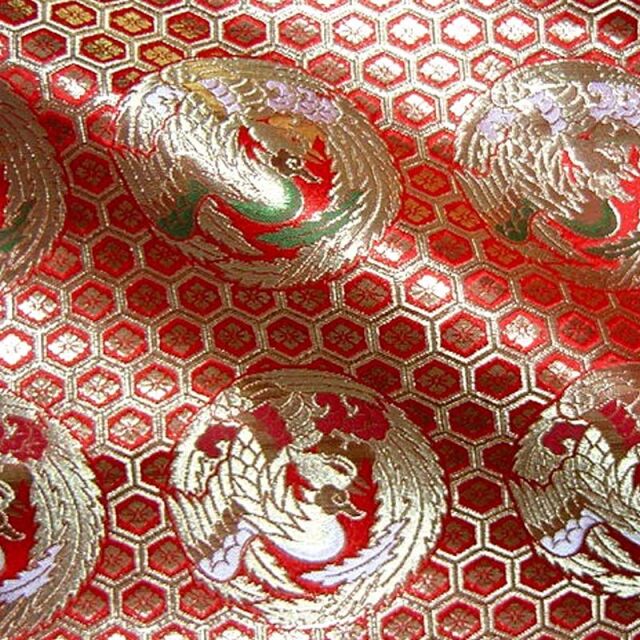 和柄 生地 京都西陣織・金襴生地 六釜鳳凰丸 (全2色) 10cm単位 切り売り