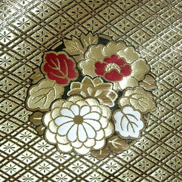 和柄 生地 京都西陣織・金襴生地 四釜菱地花丸 (全2色) 10cm単位 切り売り