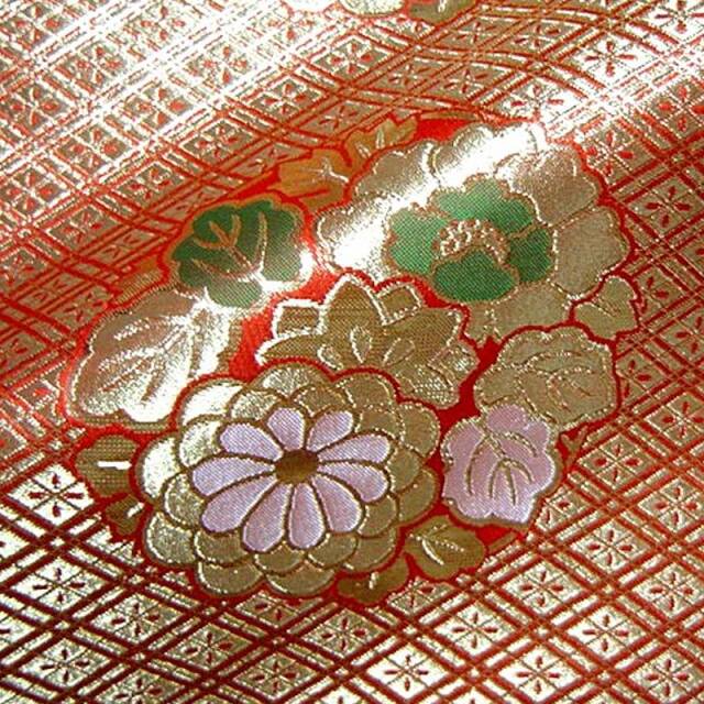 和柄 生地 京都西陣織・金襴生地 四釜菱地花丸 (全2色) 10cm単位 切り売り