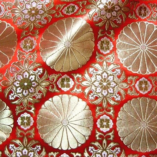 和柄生地 京都西陣織・金襴生地 格子華文四釜十六菊 (全2色) 10cm単位 切り売り