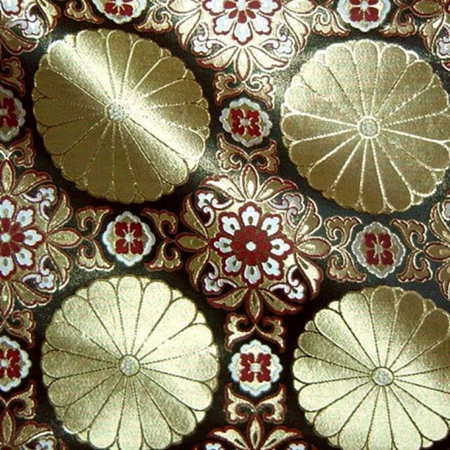 和柄生地 京都西陣織・金襴生地 格子華文四釜十六菊 (全2色) 10cm単位 切り売り