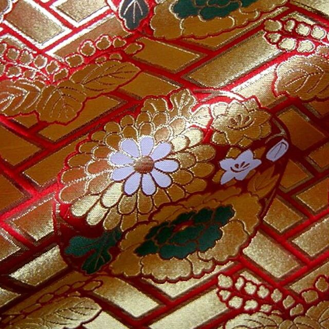 和柄 生地 京都西陣織・金襴生地 四釜花丸 (全2色) 10cm単位 切り売り