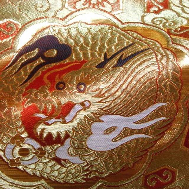 和柄生地 京都西陣織・金襴生地 四釜龍文 (全4色) 10cm単位 切り売り