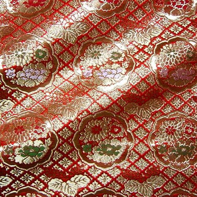 和柄 生地 京都西陣織・金襴生地 六釜鏡花丸 (全2色) 10cm単位 切り売り/02.赤