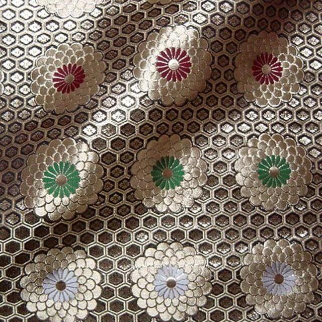 和柄生地 京都西陣織・金襴生地 六釜亀甲菊 (全3色) 10cm単位 切り売り