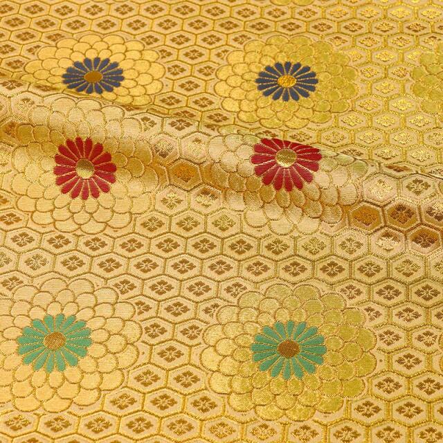 和柄生地 京都西陣織・金襴生地 六釜亀甲菊 (全3色) 10cm単位 切り売り