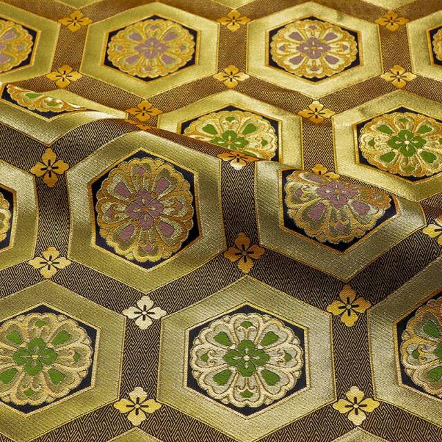 和柄 生地 京都西陣織・金襴生地 亀甲華文 (全2色) 10cm単位 切り売り