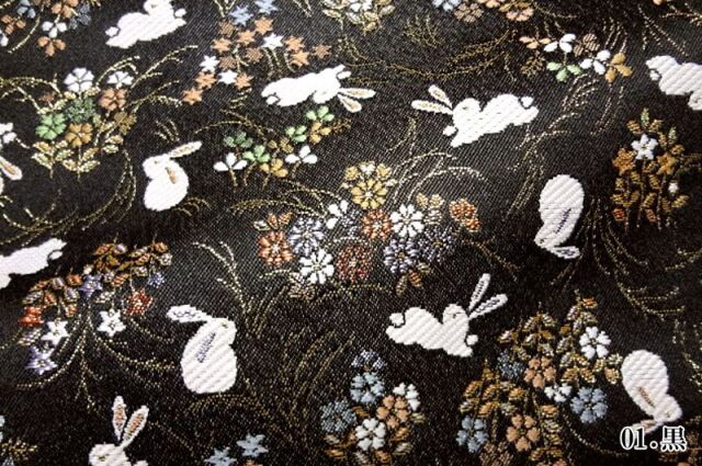 金襴織物販売 秋草に兎柄の金襴生地通販なら都香庵