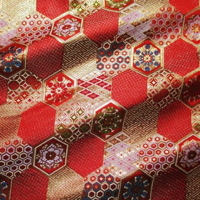 和柄 生地 京都 西陣織 金襴生地 小紋亀甲文 (全2色) 10cm単位 切り売り