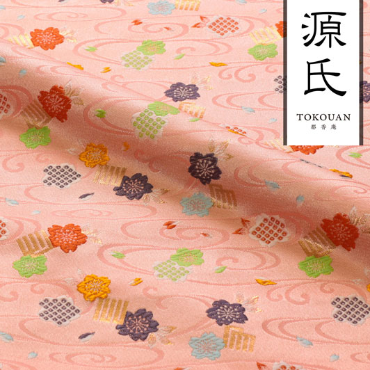 和柄 生地 京都 西陣織 金襴生地 源氏香に櫻 (桃) 10cm単位 切り売り