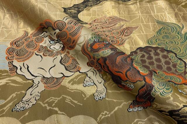 金襴生地通販唐獅子図 狩野永徳 柄 和風 生地販売なら都香庵