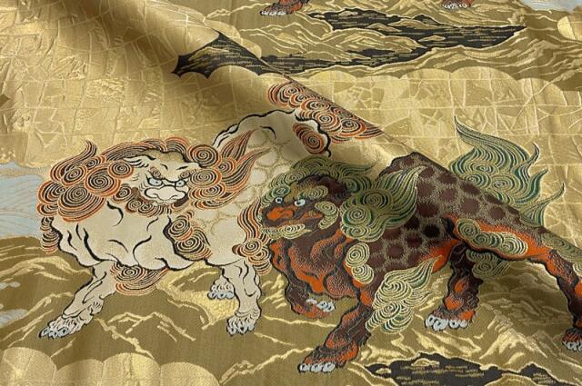 金襴生地通販唐獅子図 狩野永徳 柄 和風 生地販売なら都香庵