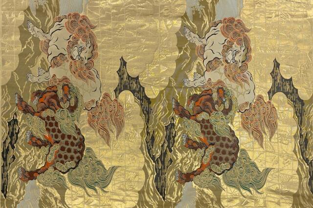 金襴生地通販唐獅子図 狩野永徳 柄 和風 生地販売なら都香庵