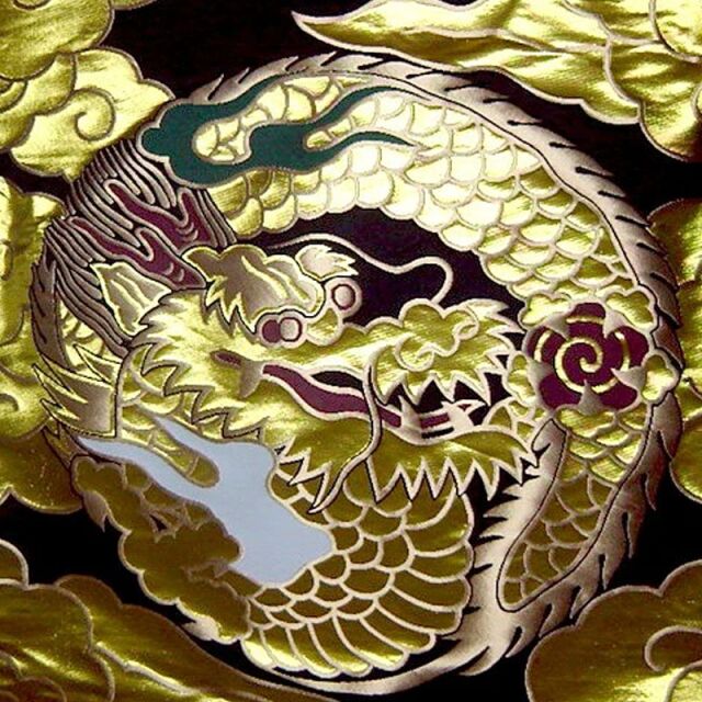 和柄 生地 京都 西陣織 金襴生地  一釜玉持雲龍 (全2色) 生地巾76cm×長さ73cm単位 切り売り パネル柄