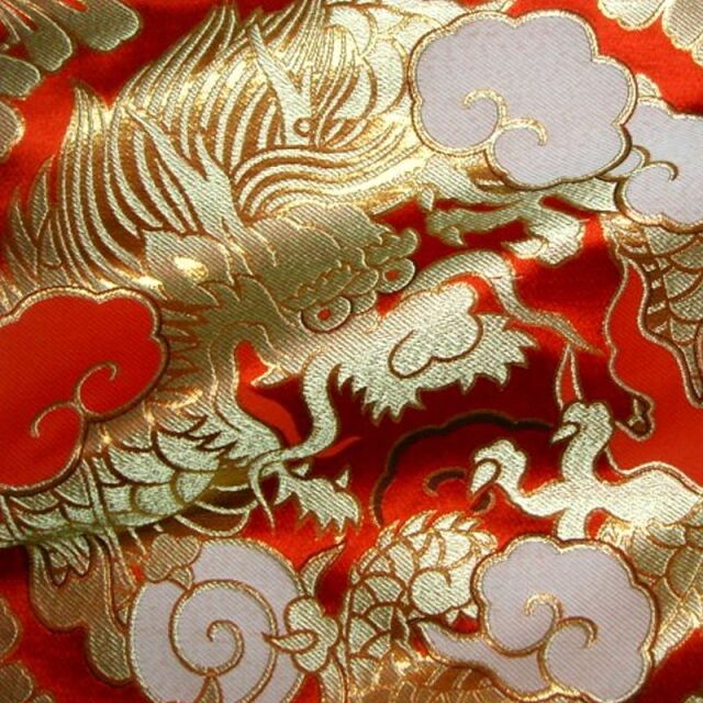 和柄 生地 京都 西陣織 金襴生地 二釜大龍 (全2色) 生地巾70cm×長さ35cm単位 切り売り パネル柄/01.赤