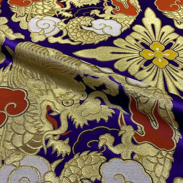 和柄 生地 京都 西陣織 金襴生地 二釜大龍 (全2色) 生地巾70cm×長さ35cm単位 切り売り パネル柄/02.紫