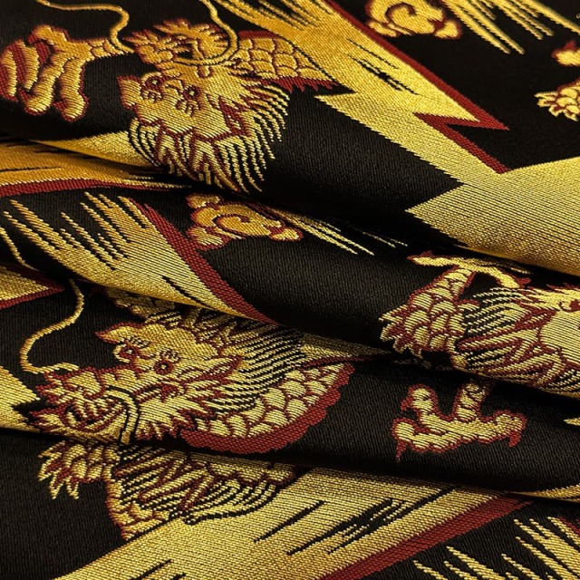 金襴生地通販龍に稲妻（黒）柄 和風 生地販売なら都香庵