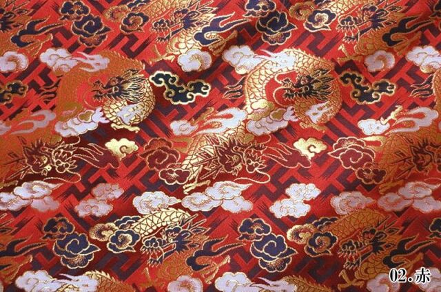 専用　和風デザイン 布団 金色と赤色 金襴生地通販菱龍に稲妻（黒）柄 和風 生地販売なら都香庵