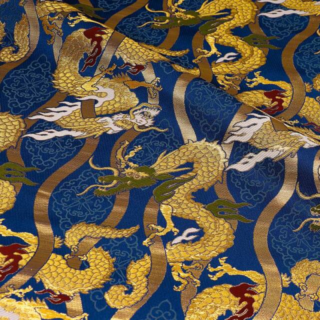 和柄 生地 京都 西陣織 金襴生地 立涌に龍 (全4色) 10cm単位 切り売り/02.青