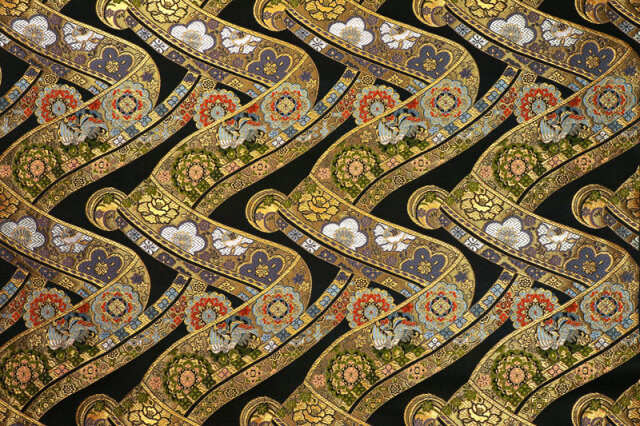 金襴生地販売 変わりのし鳳凰華文 (黒) 和風生地販売なら都香庵
