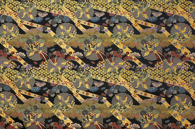 金襴生地販売 雲に雪輪鳳凰 (黒) 和風生地販売なら都香庵