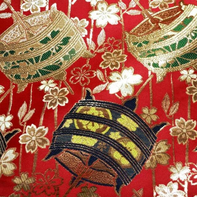 和柄 生地 京都 西陣織 金襴生地 糸巻文 (全4色) 10cm単位 切り売り/01.赤