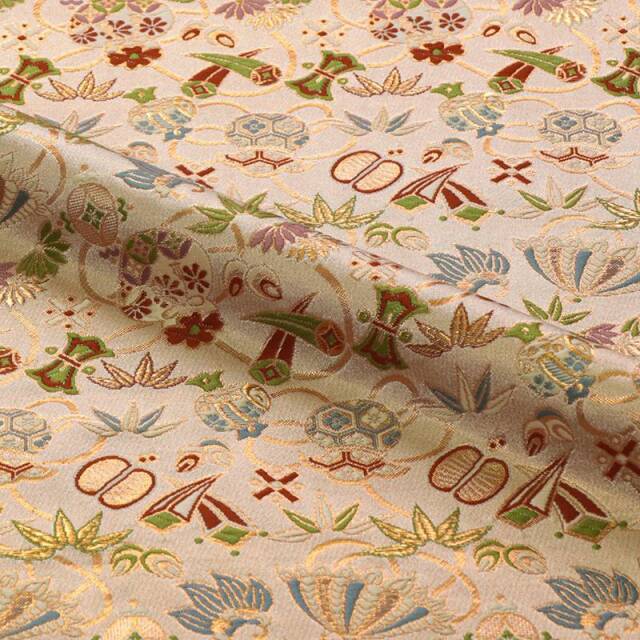 和柄 生地 京都 西陣織 金襴生地 宝尽し (全2色) 10cm単位 切り売り