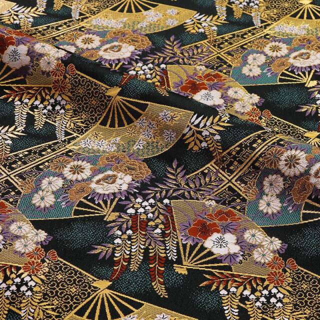 和柄 生地 京都 西陣織 金襴生地 藤扇文 (全2色) 10cm単位 切り売り/01.濃紺