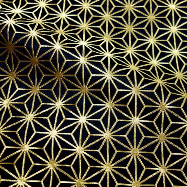 和柄 生地 京都 西陣織 金襴生地 麻の葉・小 (全4色) 10cm単位 切り売り/03.黒・金