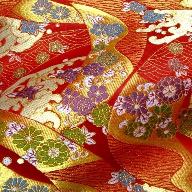 和柄 生地 京都 西陣織 金襴生地 道長流しに荒磯 (全2色) 10cm単位 切り売り