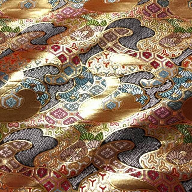 和柄 生地 京都 西陣織 金襴生地 波割付文様 (全2色) 10cm単位 切り売り