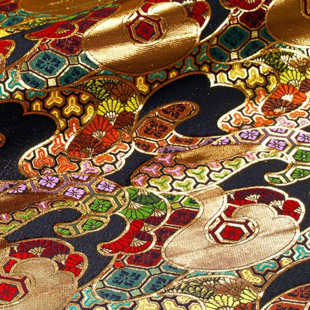 和柄 生地 京都 西陣織 金襴生地 波割付文様 (全2色) 10cm単位 切り売り