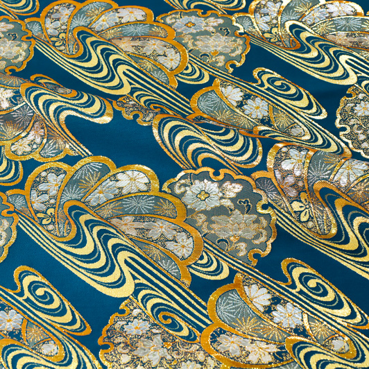 和柄 生地 京都 西陣織 金襴生地 観世水雪輪花扇 (全6色) 10cm単位 切り売り