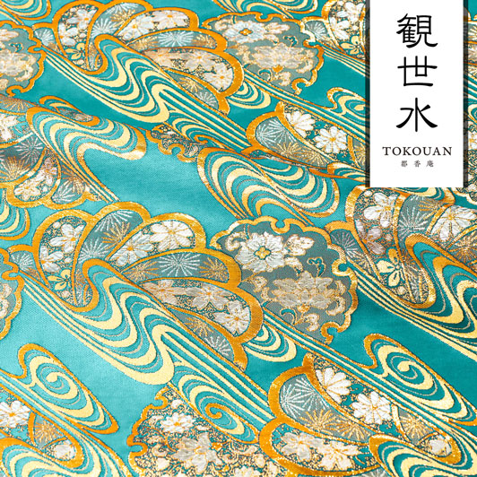 和柄 生地 京都 西陣織 金襴生地 観世水雪輪花扇 (全6色) 10cm単位 切り売り