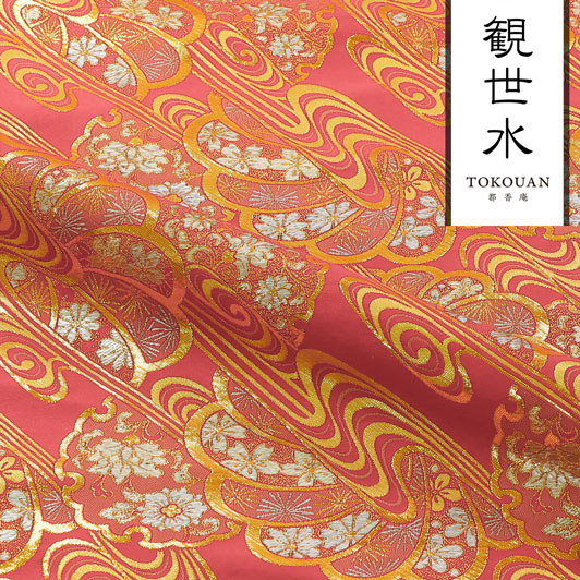 和柄 生地 京都 西陣織 金襴生地 観世水雪輪花扇 (全6色) 10cm単位 切り売り