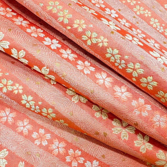 間道に桜散らし（桃）柄の生地販売なら都香庵