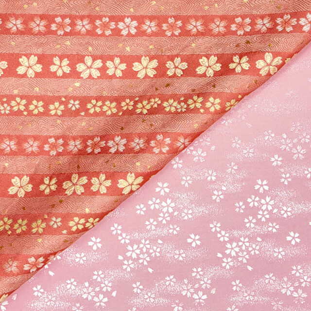 間道に桜散らし（桃）柄の生地販売なら都香庵