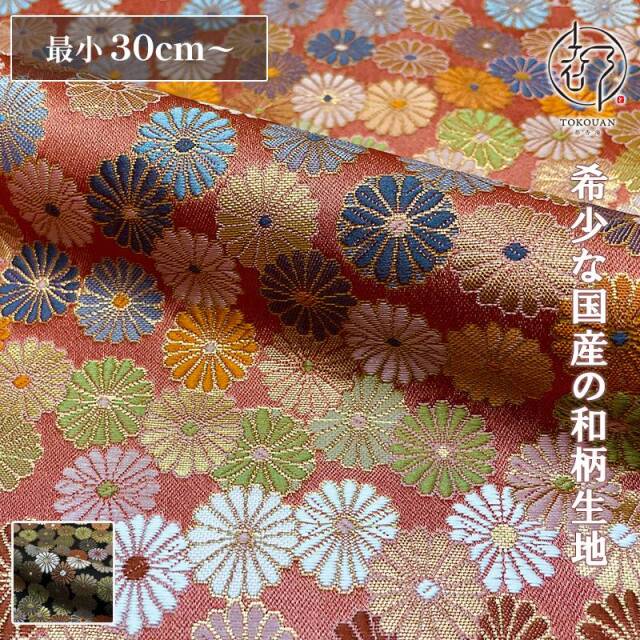 和柄 生地 京都 西陣織 金襴生地 菊づくし (全2色) 10cm単位 切り売り